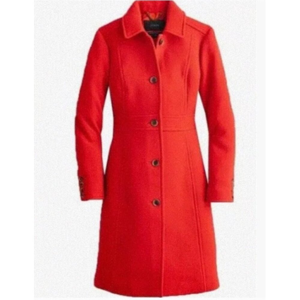 J CREW Classic Lady Day Coat Italian Wool Electric Red Size 10 Thinsulate Lined